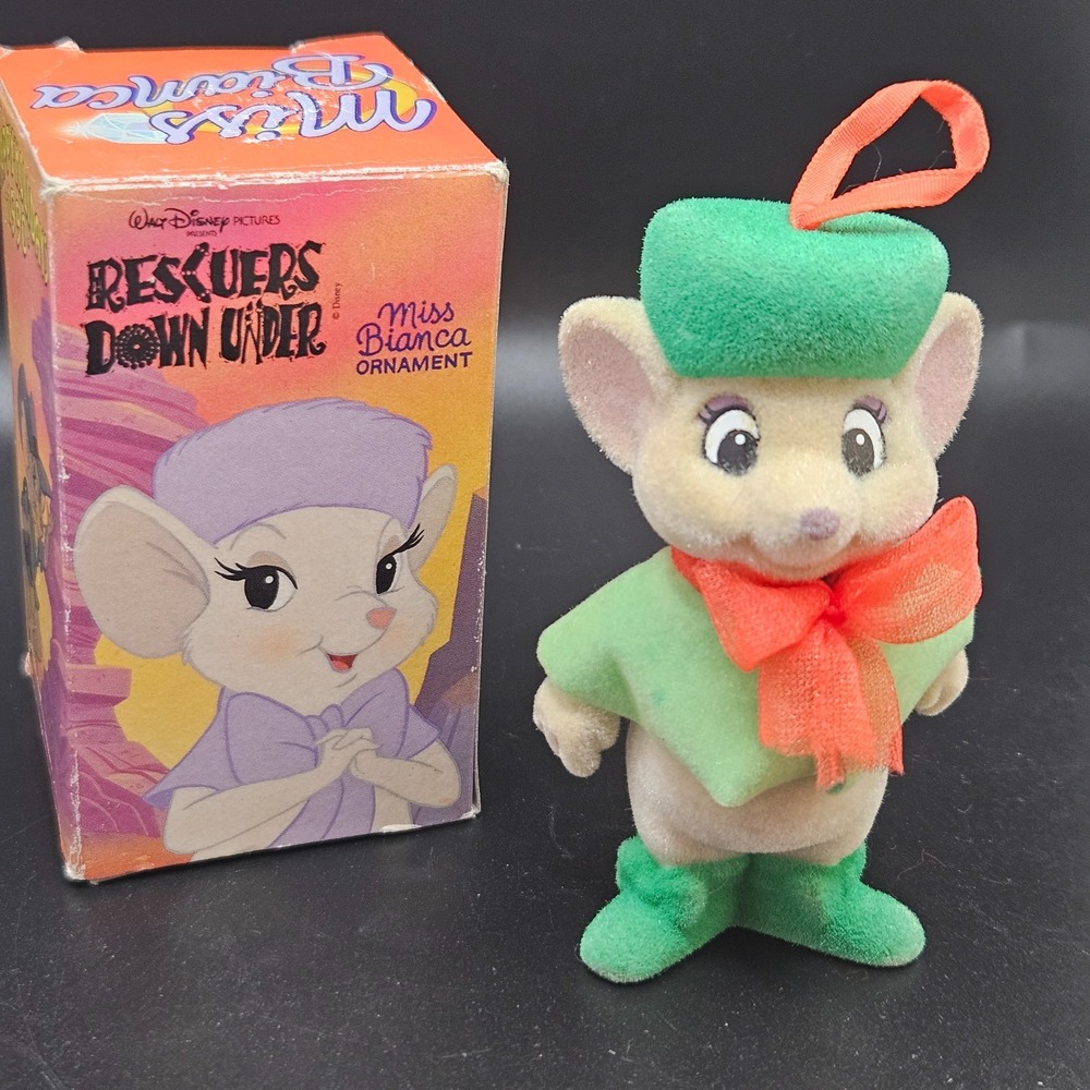 VTG 1990 Disney Rescuers Down Under Miss Bianca Flocked Christmas Ornament
